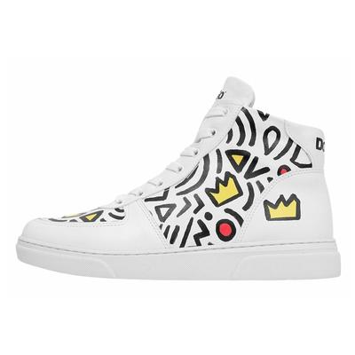 Sneaker DOGO "Ace Boots Abstract Outline White Damen High Sneaker, Ace Boots", Damen, Gr. 39, Normalschaft, weiß, Lederimitat, Schuhe Sneaker, Handgefertigt