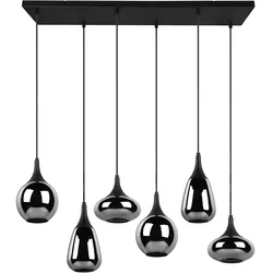 Hängeleuchte Esszimmer Pendelleuchte Glas 6 flammig Esstischlampe schwarz  Glas chrom bedampft, unterschiedliche Lampenschirme, 6x E14, LxH 93x150 cm