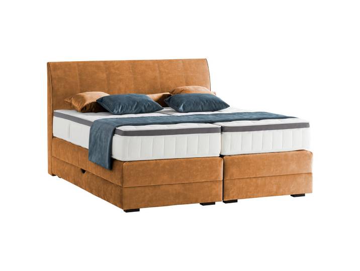 Novel Boxspringbett, Cognac, Holz, Wenge, H2, 7-Zonen, 180x200 cm, Bettkasten, Federkernmatratze, Schlafzimmer, Bett, Doppelbetten