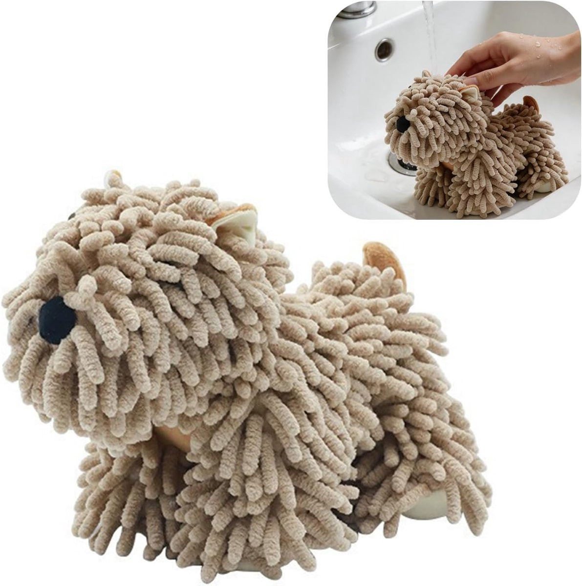 Pluizige en absorberende chenille handdoek in de vorm van een puppy voor de badkamer of keuken