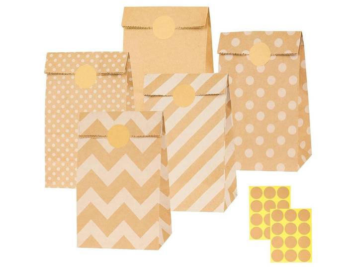 Papiertüten 20 Stück Set Braun, Papier, 7.9x23.9x13 cm, Dekoration, Geschenkartikel, Geschenkbänder & Geschenkpapier