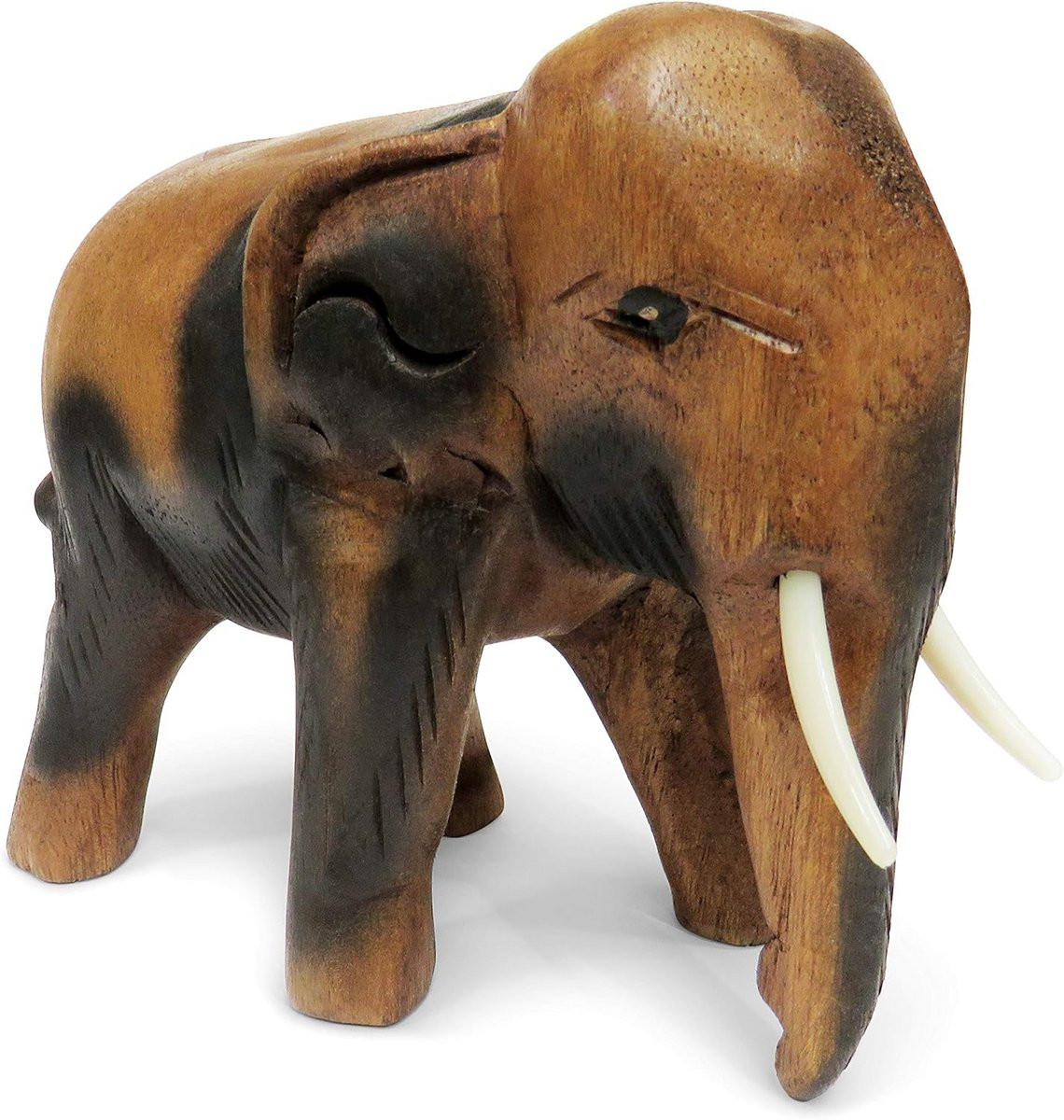 Handgesneden houten olifant beeldje medium 15 cm - Decoratief ornament