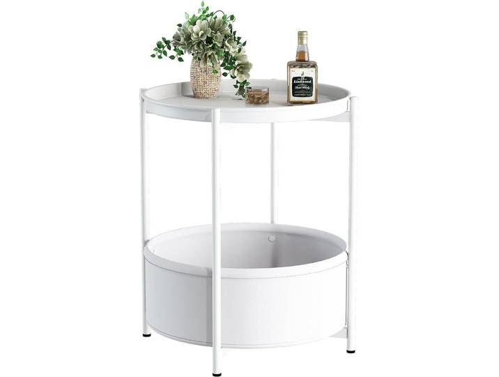 Runder Beistelltisch mit Stoffkorb, Moderner Stil, Wohnzimmer, Schlafzimmer, Balkon