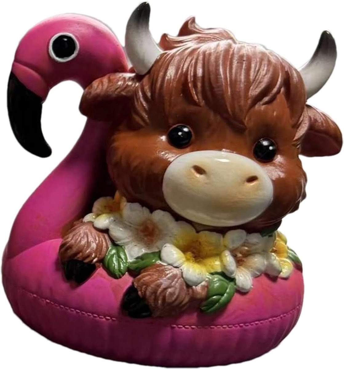 Koe Figurine Decoratie - Schotse Hooglander Beeldje - Bruin - 6 x 10 cm