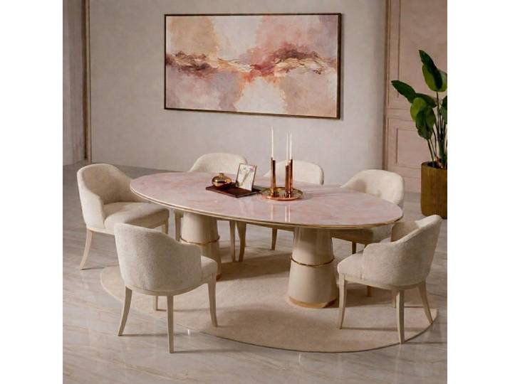 JVmoebel Essgruppe Luxuriöses Esszimmer-Set Beige Esstisch Stühle Möbel, (7-tlg), Made in Europa