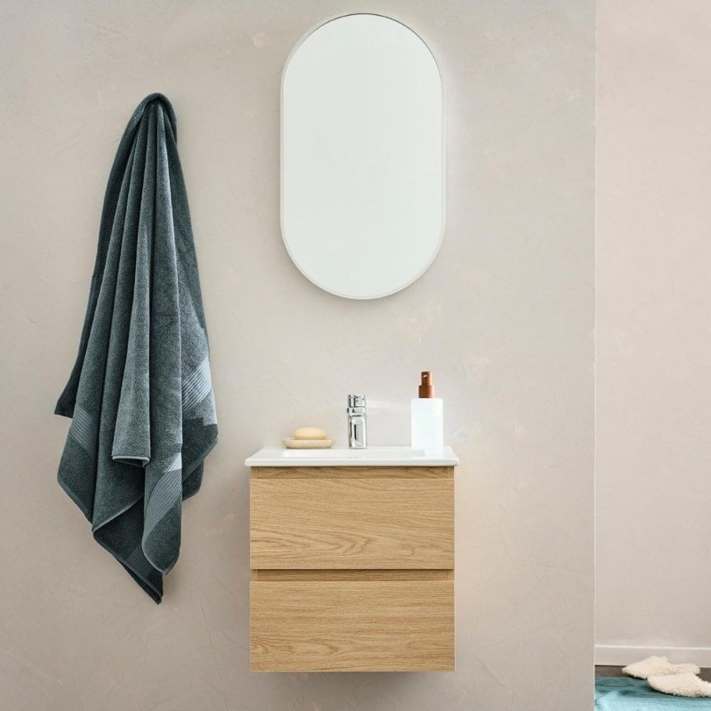 Mob In Meuble vasque 45cm robinet chromé et miroir Marron 46x46x41cm