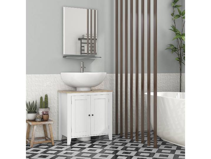 kleankin Meuble SDB 60x30x60cm MDF Blanc Bois avec Étagère