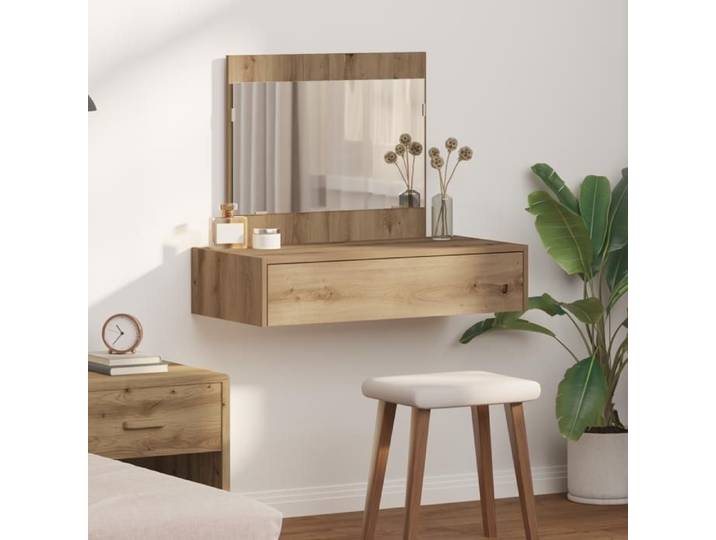 Coiffeuse murale en chêne - vidaxl - 83x40x70 cm - Marron - Bois massif - Finition mat - Tiroir à fermeture douce
