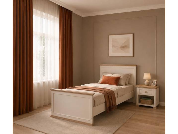 JVmoebel Bett Bett Nachttisch Beige Holz Modern Einzelbett Schlafzimmer, Made in Europa