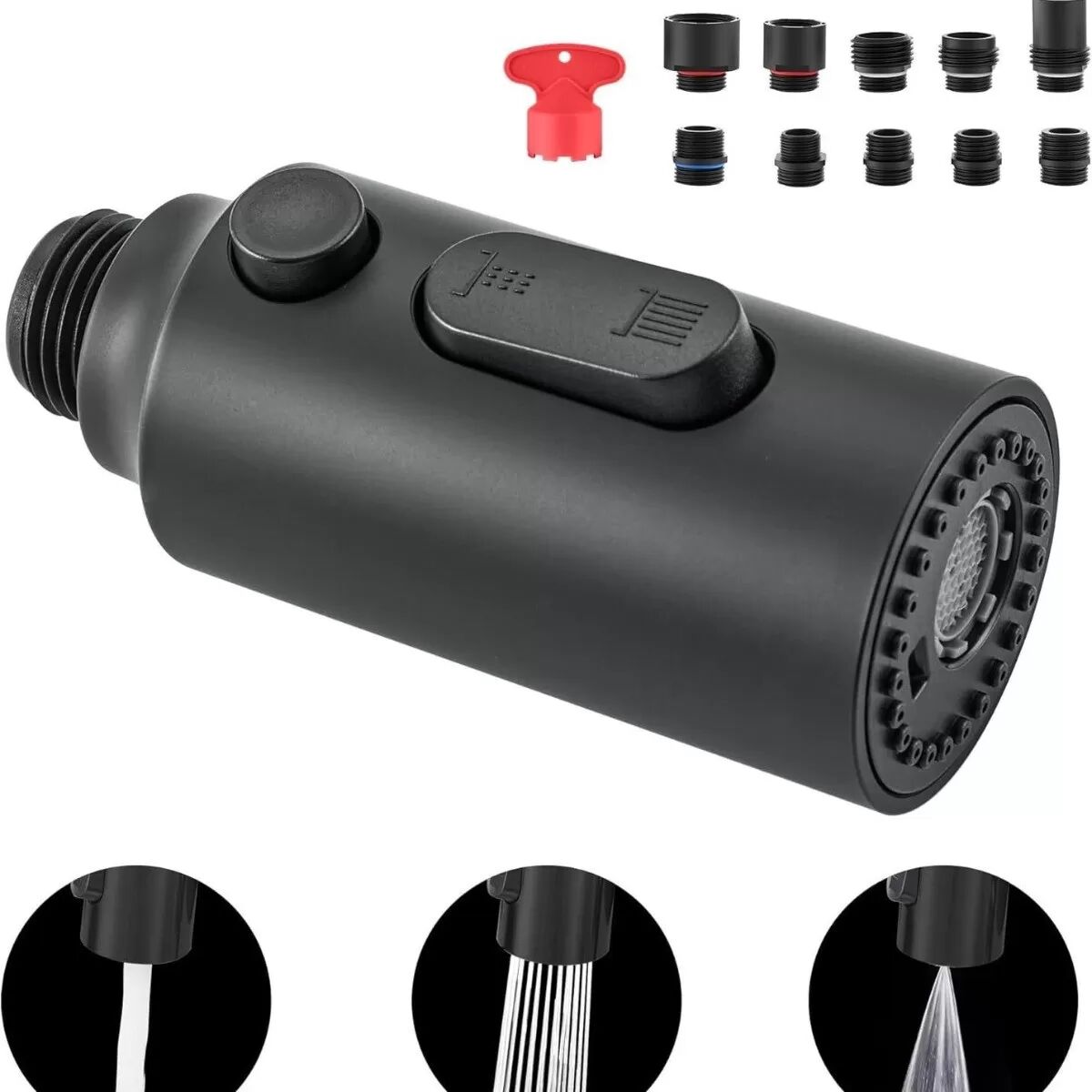 INF Schwenkbarer Wasserhahn-Aufsatz: Küchenarmatur-Verlängerung mit 3 Strahlarten & Anti-Spritz-Funktion Schwarz