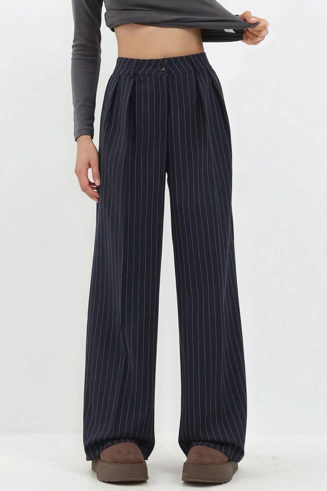 Streifenweite Leg Pleated Palazzo-Hose