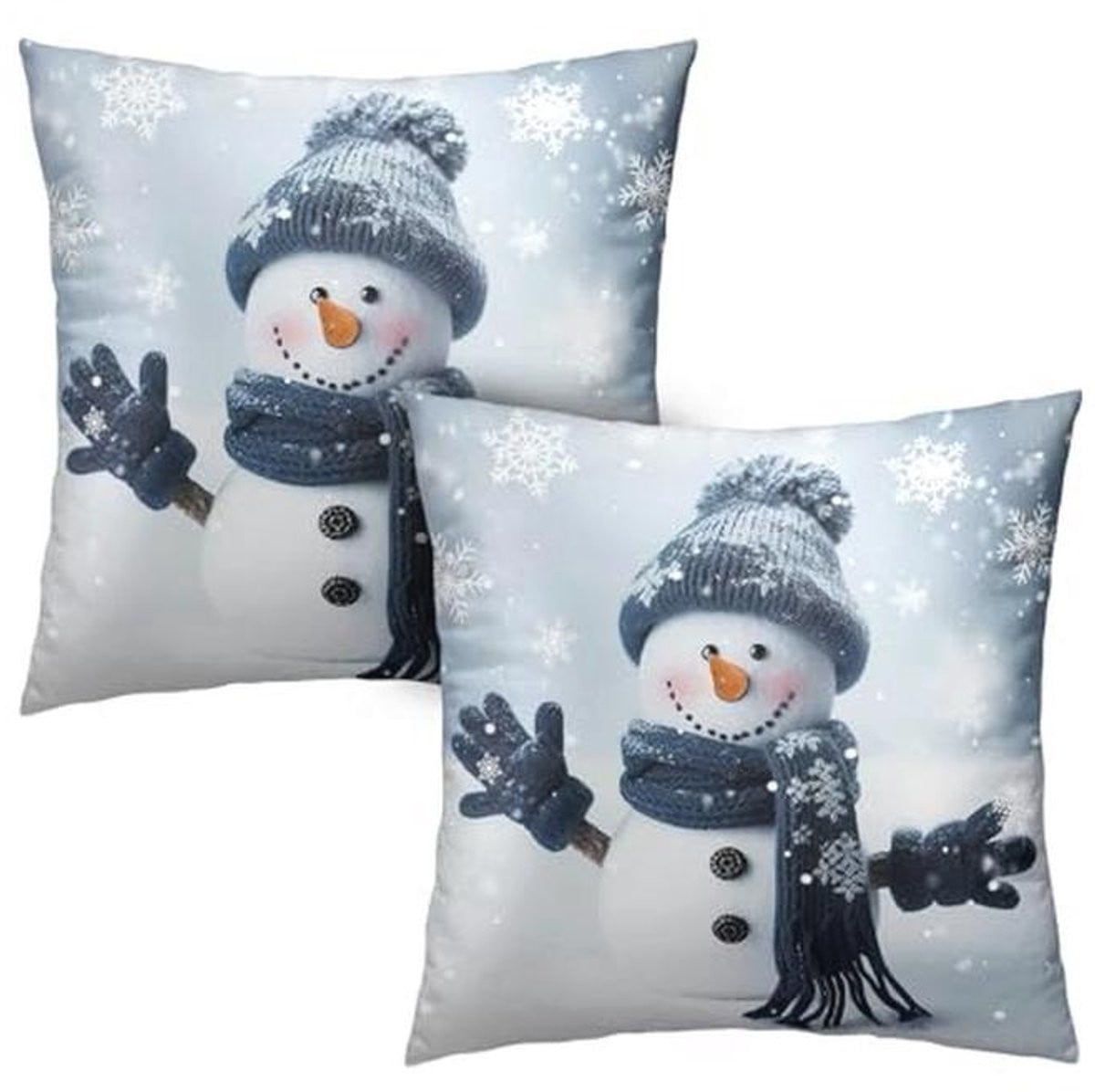 Set van 2 Winter Sneeuwpop Kussenslopen - Decoratieve Kerst Kussencovers