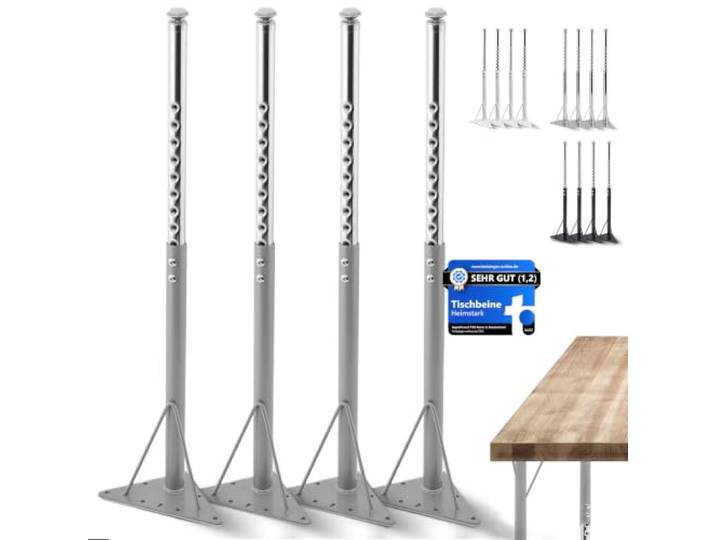 HEIMSTARK 52-75 cm höhenverstellbare Tischbeine - Super-belastbar [Wackelfrei] Metall im 4er Set Verstellbare Schreibtischbeine - Füße für Funktionale Möbel Einache Montage