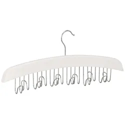 Relaxdays Gürtelhalter Kleiderschrank, Haken für 12 Gürtel, 360° drehbarer Haken, Lotusholz, 17,5x43x5,5 cm, weiß/silber
