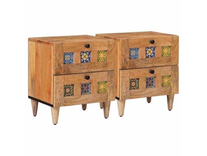 KDVXBCQJH Nachttisch 2er Set aus Massivholz Mango 40x33x46cm Natur Zwei Schubladen bieten diskreten Stauraum im Schlafzimmer, freistehend platzierbar dank sauber veredelter Rückwand.