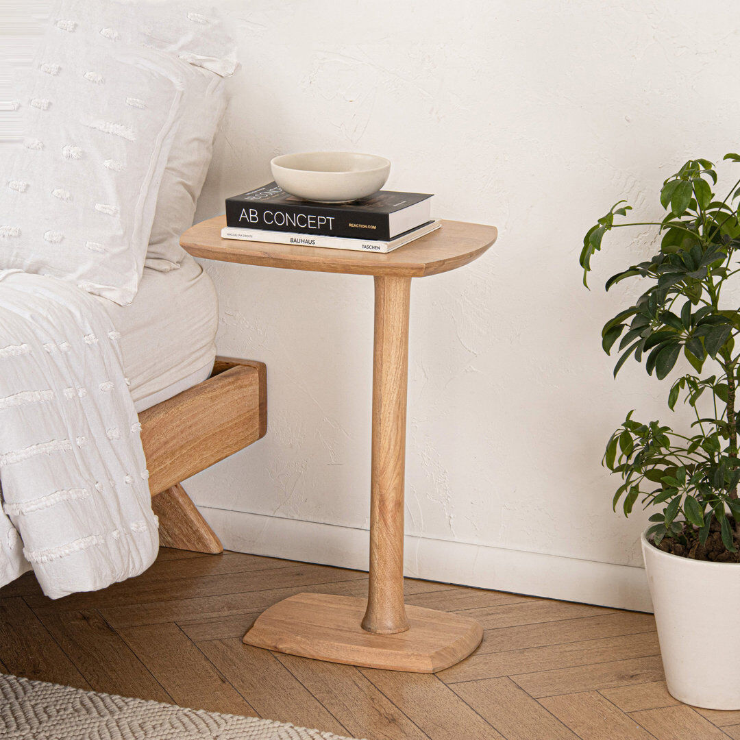 Alpen Home Anavilhanas Solid Wood C Shape Pedestal Side Table Blonde Natural 63.5cm H X 45.75cm W X 34.25cm D