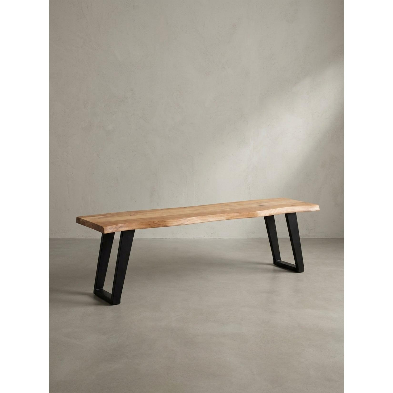 Esszimmerbank Massivholz Metall Baumkante U-Beine, Akazie 120x40x46 cm