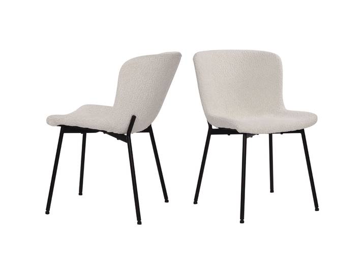 Stuhl 2er-Set Veliora creme Bouclé, Metall matt