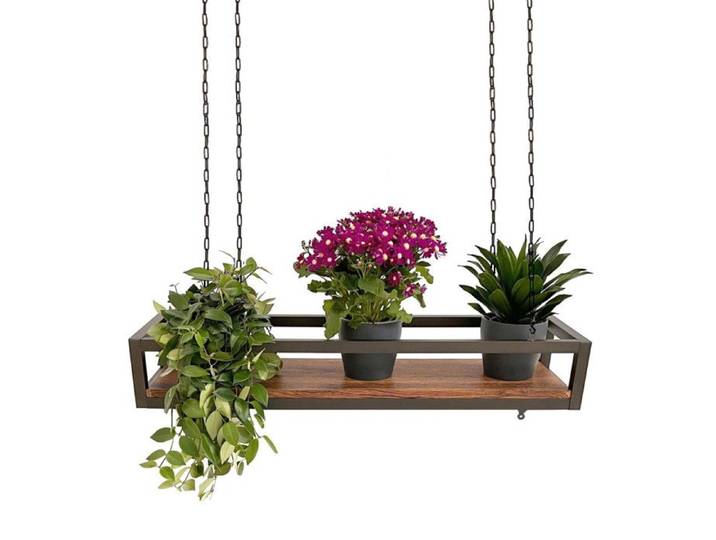 FLOWERS 95 cm MARRON Étagère FLEURS suspendue au plafond longueur 95 cm avec chaînes pour fleurs jardin vertical par Yelloo