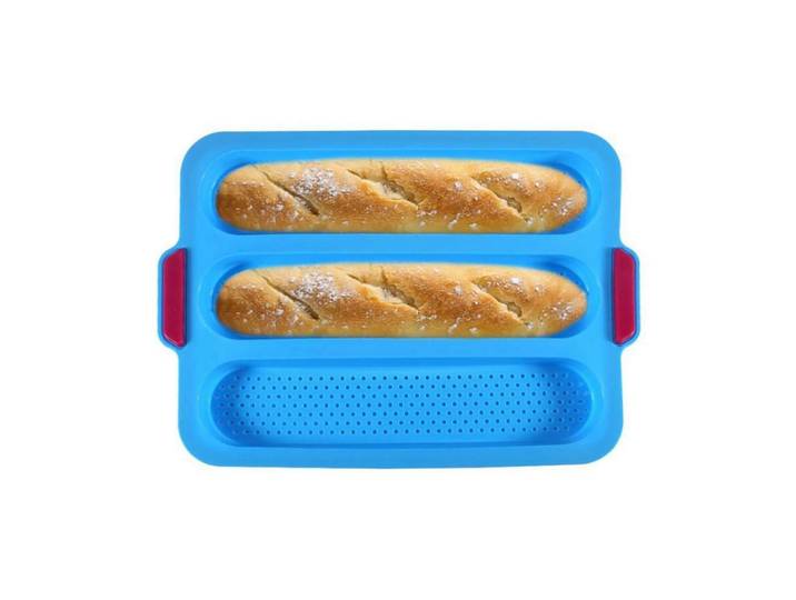 Baguette-Backblech 34 x 24 cm Silikon für 3 Baguettes, Blau, Kunststoff, 24x3x28 cm, Backen & Backzubehör, Backformen, Kastenformen