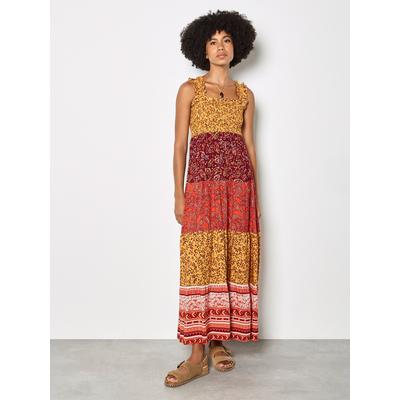 Maxikleid APRICOT "Patchwork-Maxikleid", Damen, Gr. M (38), N-Gr, orange, gewebt, Obermaterial: 100% Viskose LENZING ECOVERO CV LenzEcov., geblümt, Kleider Maxikleid, mit Blumen- und Paisley-Muster