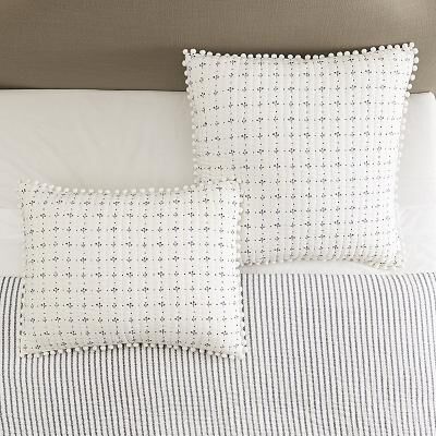 Georgie Pom Pom Quilted Sham - Raspberry - Raspberry King - Ballard Designs