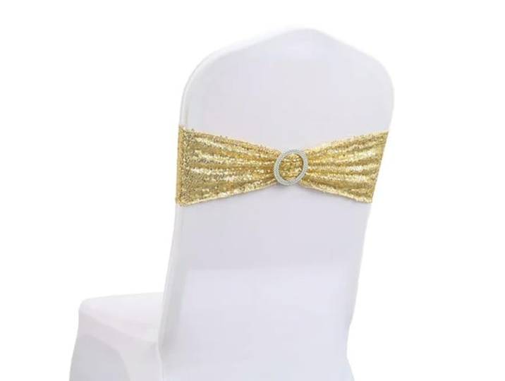 HIPdudRTG Satinbänder mit Schleifen für Stühle, 10 50 Stück Pailletten-Stuhlschärpen for Party, Abendessen, Bankett(Gold,50pcs)