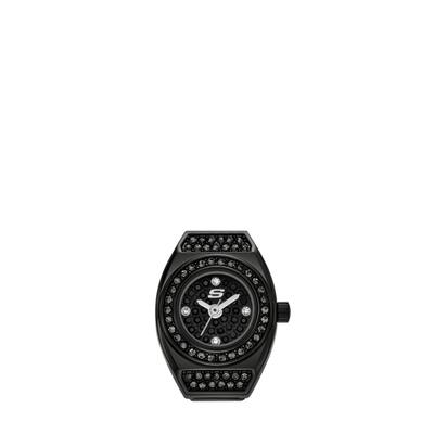 Uhrenring SKECHERS "Corla", schwarz, schwarz, Armbanduhren, Damen, schwarz, Quarzuhr, Damenuhr, Edelstahlringschiene, analog, Glassteine