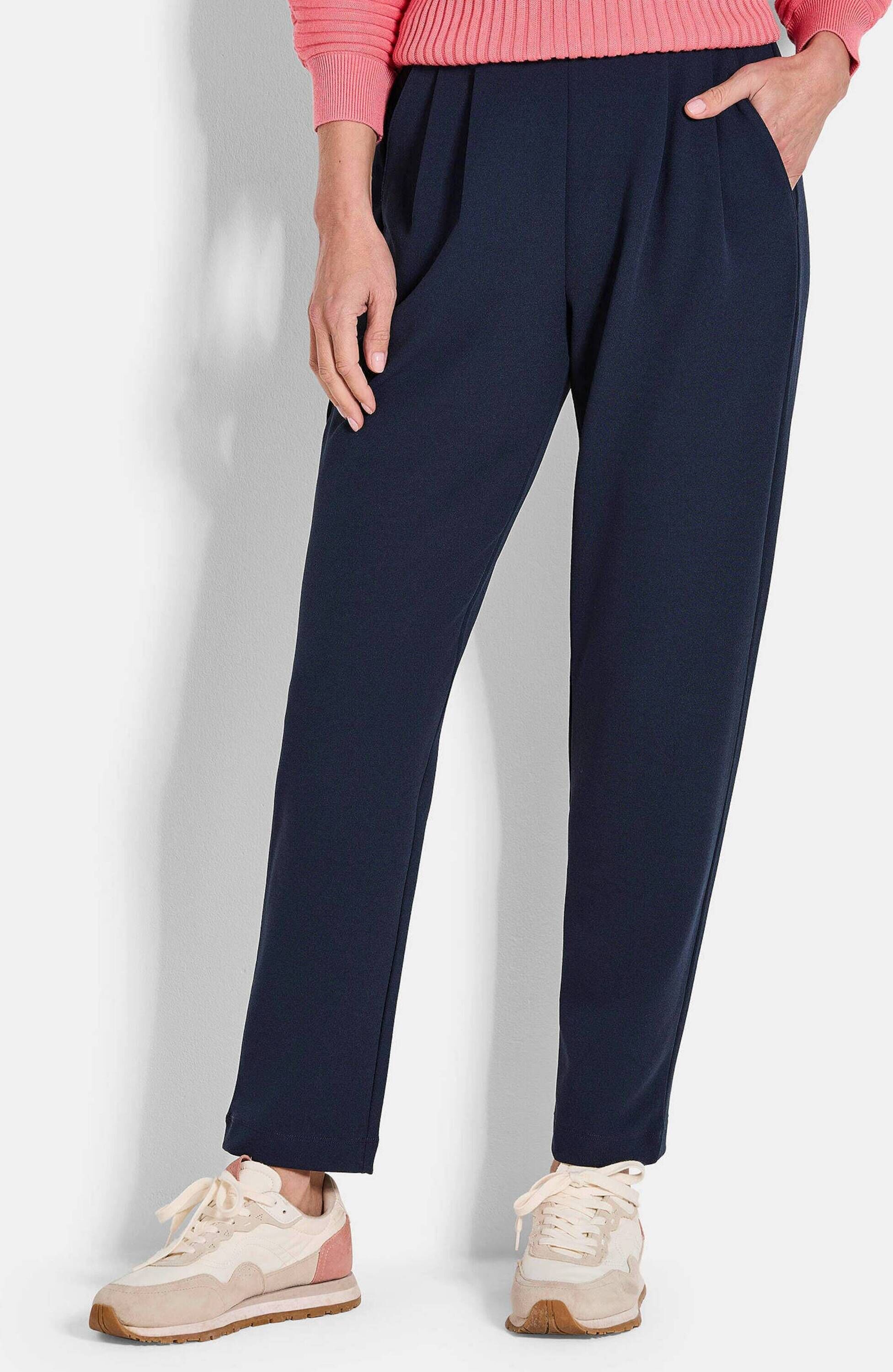 Schlupfhose GOLDNER "Businesshose SARA mit Komfortbund", Damen, Gr. 42, N-Gr, blau (marine), Obermaterial: 95% Polyester PES. 5% Elasthan EL., normal, Hosen Schlupfhose, Temperaturausgleichende Eigenschaft