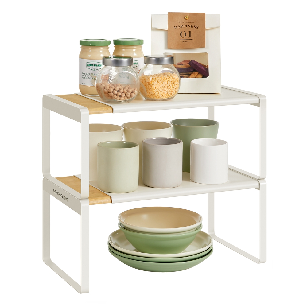 SONGMICS HOME Gewürzregal 2er Set ausziehbar naturbeige-cremeweiß KCS051N01