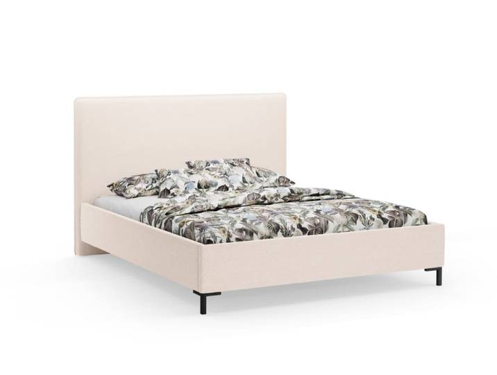 Lit coffre avec tête de lit 140x200cm bouclé beige