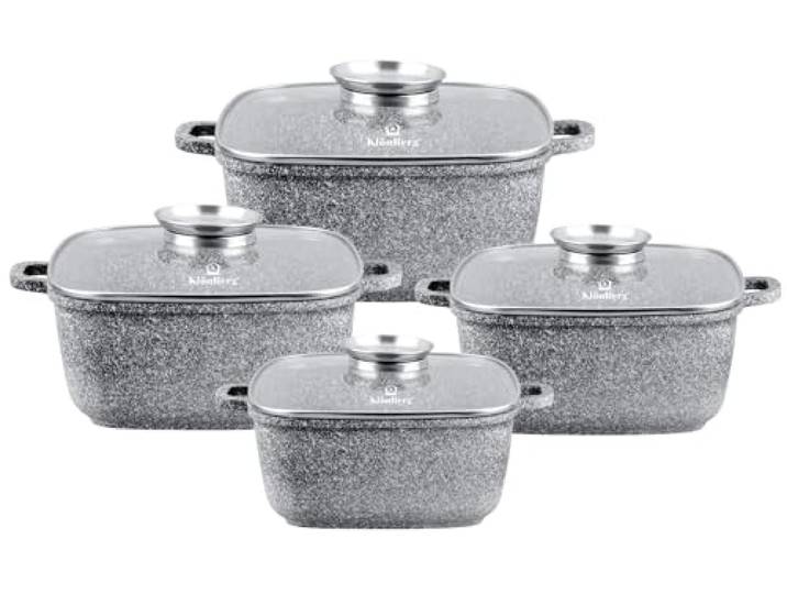KlönBerg 8-tlg Antihaft-Topfset mit Deckel,Bratpfanne,Induktion KB3958 GRAU