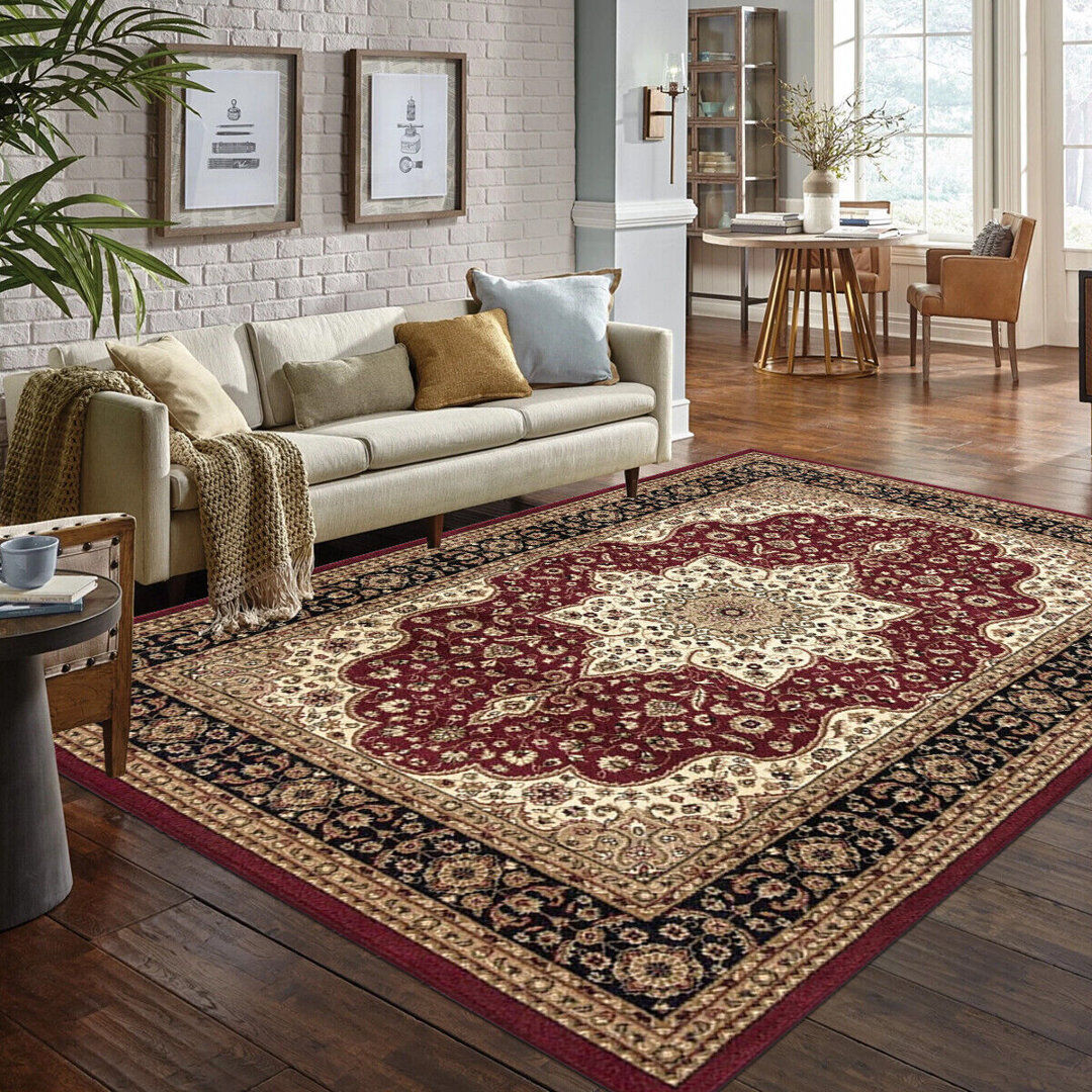 Rosalind Wheeler Waast Floral Area Rug Red Rectangle 160cm x 230cm