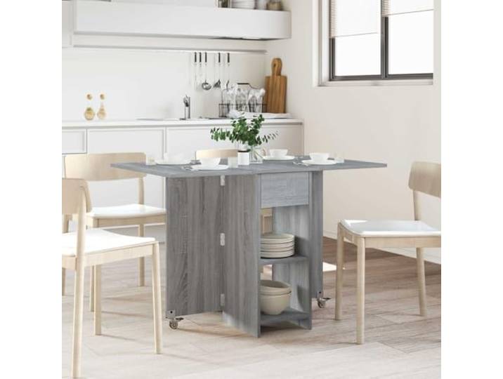 Esstisch 115 x 70 x 75 cm Holzwerkstoff Grau Sonoma Klappbare Tischplatte,Regalbretter,-Umkipp-Design,leichter Transport,wasserabweisend