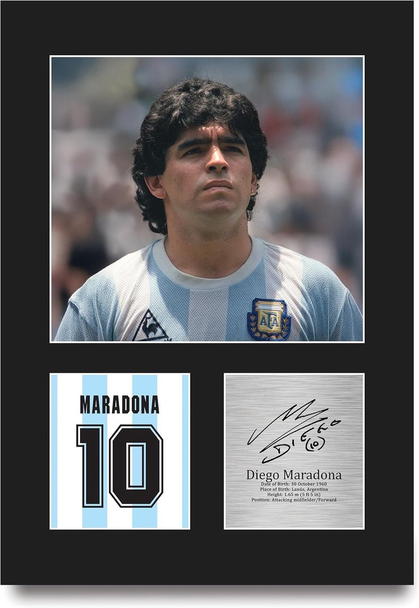 A4 Foto met Gedrukte Handtekening van Diego Maradona - Argentijns Voetbal Memorabilia