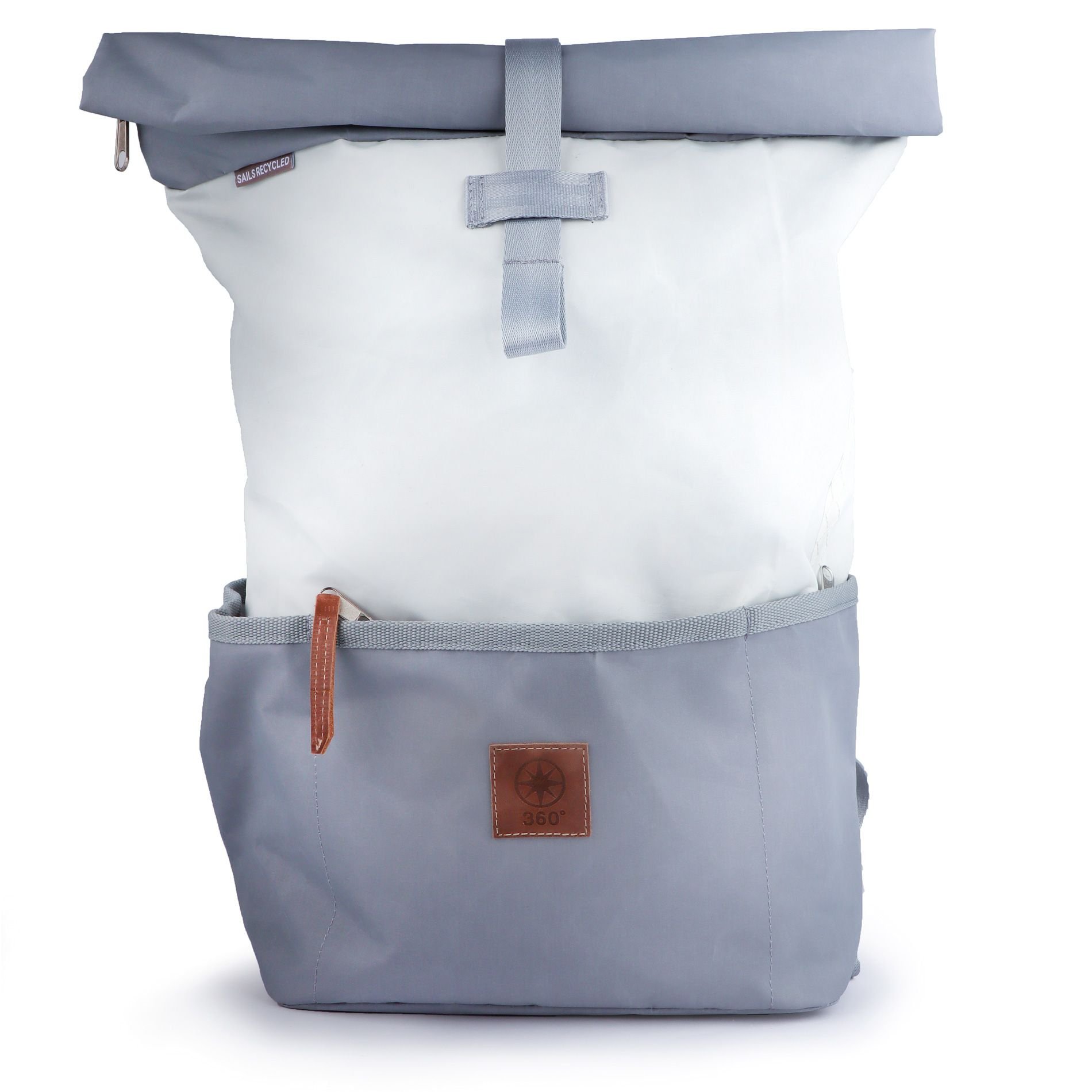 360° Taschen Lotse Wickelrucksack (Segeltuch grau / weiß, Gurt grau) Segeltuch grau / weiß, Gurt grau 2305