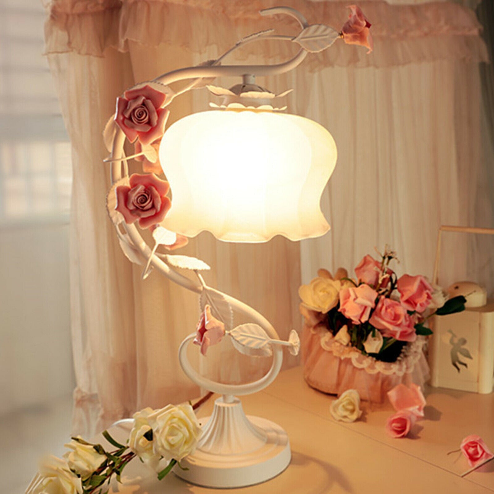 Deko Rose handgemaakte keramische tafellamp of nachtlamp, roze