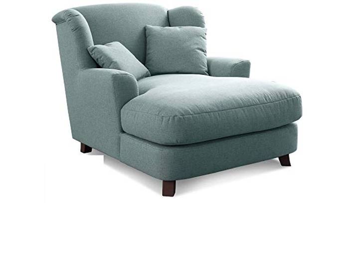 Cavadore Assado Fauteuil Rembourré XXL avec Pieds en Bois\, Grande Assise et 2 Coussins Décoratifs\, 109 x 104 x 145 cm\, Tissu Plat\, Bleu (Aqua)