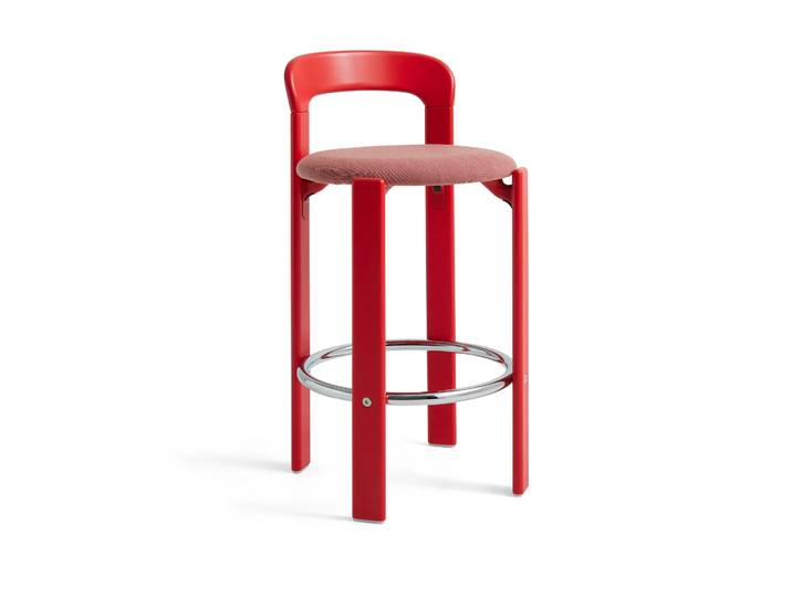 HAY Rey Low gepolsterter Barhocker Steelcut trio 376 scarlet red