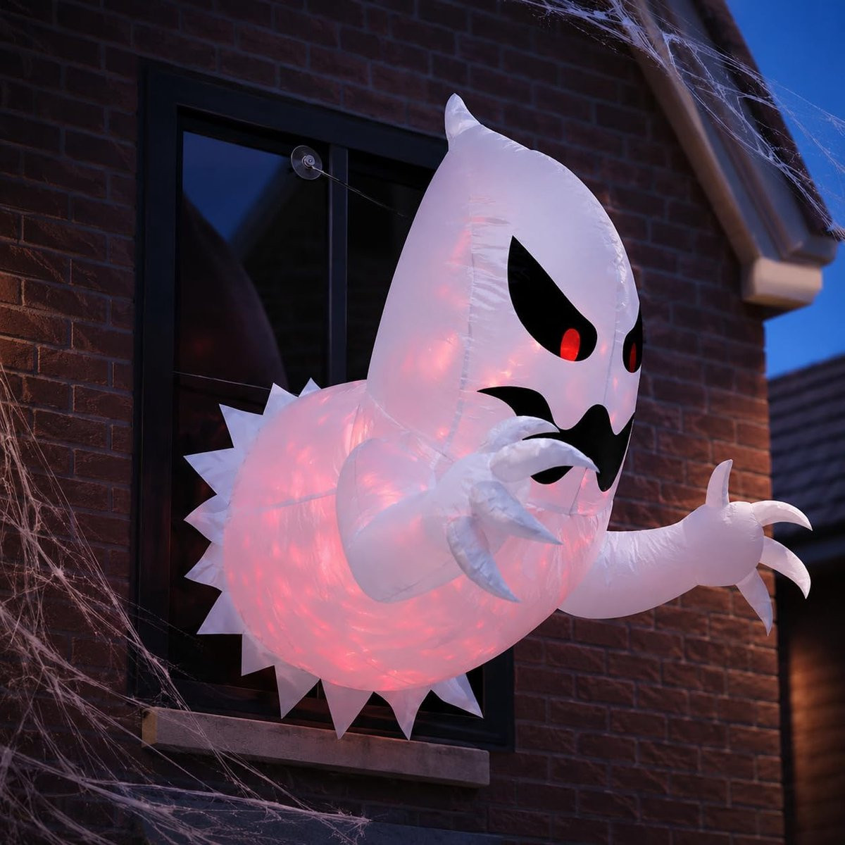 OEMG Opblaasbaar Halloween-spook voor het raam met ingebouwde ventilator, 140 cm hangende decoratie voor binnen en buiten