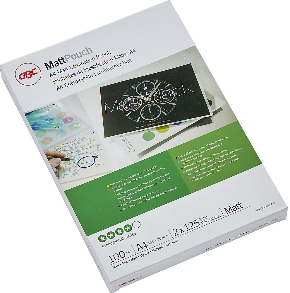 Laminierfolie Matt™ entspiegelt, Folienstärke 125 µm, VE 100 Stk, für Format A4 GBC