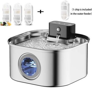 Uplifted Finds Stainless Steel Wireless Rechargeable Cat Water Fountain With Auto Sensor a 4 Chips
