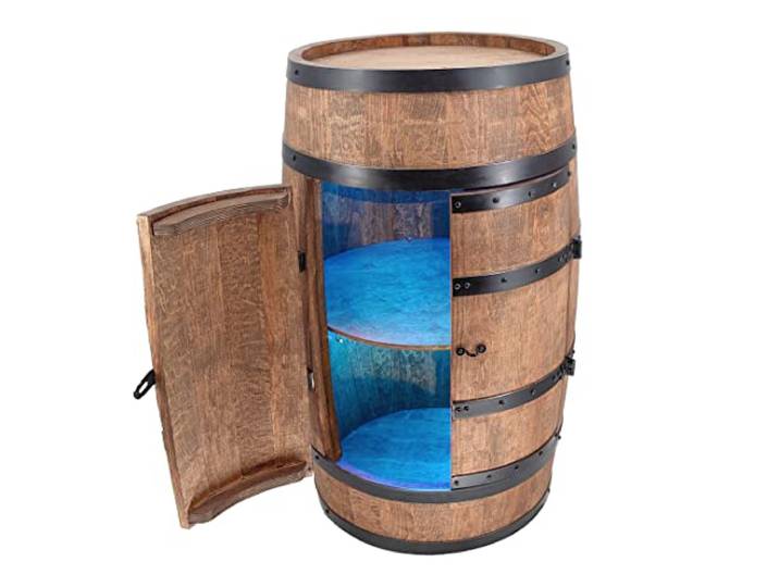 CREATIVE COOPER Weinregal Holz mit Tür mit LED RGB - Alkoholschrank Flaschenregal Holz - Holzfass - Fassmöbel - Weinständer - Weinfass - Weinbar - Fass bar mit Tür - minibar 80 cm High (wenge)