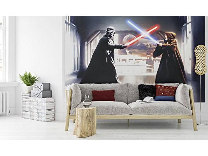 Komar Star Wars Vlies Fototapete VADER VS. KENOBI 300x200cm Tapete, Wand Dekoration, Lichtschwerter 007-DVD3