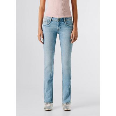 Straight-Jeans PEPE JEANS "SLIM JEANS MW GEN", Damen, Gr. 30, Länge 30, blau (bleached used), Denim/Jeans, Obermaterial: 99% Baumwolle, 1% Elasthan, slim fit lang, Jeans Straight-Jeans, mit doppeltem Knopfverschluss
