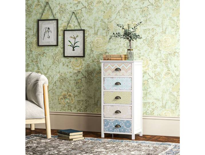 Commode 5 tiroirs – Style Shabby Chic – Multicolore – MDF
