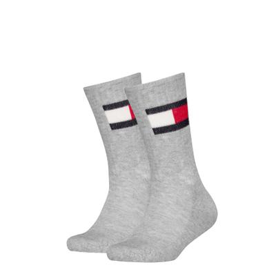 Socken TOMMY HILFIGER "TH KIDS SOCK FLAG", Mädchen, Gr. 35-38, Sockengröße, grau (grau melange), Baumwollmischung, normal, Socken Socken, halbe Frotteesohle für zusätzlichen Komfort