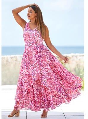 Plus Size Women's Georgette Flyaway Maxi Dress by Jessica London in Pink Burst Painted Scroll (Size 32 W)