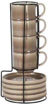 Gibson Elite Sunrise Hills 9-Piece 6oz Stackable Stoneware Cup and Saucer Set with Metal Rack