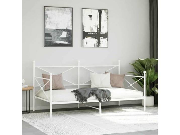 KTHLBRH Dormeuse Weiß Stahl 100 x 200 cm ohne Matratze Lattenrost inklusive, Stauraum, stabile Beine